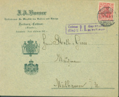 Guerre 14 Enveloppe Publicitaire Busser Colmar YT Deutsches Reich N°84 CAD + Censure Colmar Occupation Alsace - Occupazione 1914 – 18