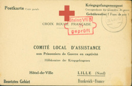 Guerre 40 Croix Rouge Française Comité Local D'assistance Prisonniers En Captivité Lille Censure Stalag VIIB Memmingen - 2. Weltkrieg 1939-1945