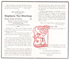 DP Juff. Stephanie Van Overloop / Merckx ° Stekene 1876 † 1958 - Images Religieuses