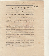 DECRET DE LA CONVENTION NATIONALE : Pouvoir Des Commissaires De La Convention Nationale - Wetten & Decreten