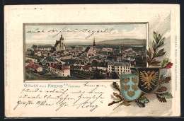 Passepartout-Lithographie Krems, Gesamtansicht, Wappen  - Other & Unclassified