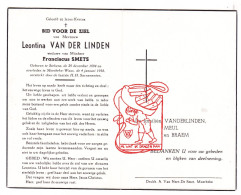 DP Leontina Van Der Linden Vanderlinden ° Stekene 1894 † Moerbeke Waas 1958 X Franciscus Smets // Meul Braem - Devotieprenten