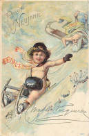 N°25063 - Nouvel An - Prosit Neujahr 1902 - Viel Homme Et Enfant  Sur Des Luges - Año Nuevo