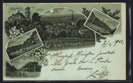 Mondschein-Lithographie Amstetten, Schloss Wallsee, Hauptplatz, Wiener Strasse  - Other & Unclassified