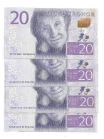 Suède Lot De 4 Billets 20 Kronor - Suède