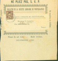 Bande Journal YT N°85 Sage CAD Nancy Février 1900 Sur Bulletin Société Lorraine De Photographie - Bandas Para Periodicos