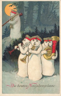 N°25072 - Nouvel An - Die Besten Neujahrsgrüsse - Bonhommes De Neige Militaires Jouant De La Musique - Neujahr