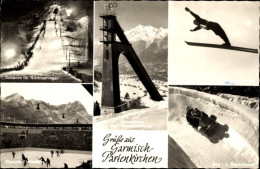 CPA Garmisch Partenkirchen In Oberbayern, Schanze, Nachtspringen, Bob, Winter - Autres & Non Classés