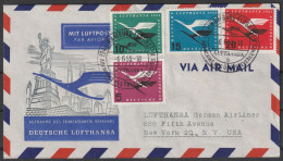 BRD: 1955, LuPo- Fernbrief In MiF, Mi. Nr. 205-08, Nach New York, SoStpl. HAMBURG-FLUGHAFEN / AUFHAHME ÜBERSEEVERKER. - First Flight Covers