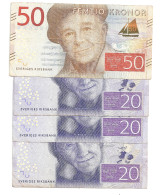 Suède Lot De 4 Billets 50 + 20 Kronor - Suède