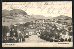 Künstler-AK Baumgarten, Ortsansicht Mit Hauptstrasse, Umgebung Und Bergpanorama  - Autres & Non Classés