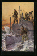 Künstler-AK Willy Stoewer: U-Boot-Spende 1917, Auf Dem Kommandoturm Eines U-Bootes  - Warships