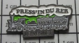 713g Pin's Pins / Beau Et Rare / TRANSPORTS / TRAIN A VAPEUR LE VESINET PRESS'IN DU RER - Transport Und Verkehr