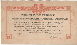 BANQUE De FRANCE  Versement D'Or Pour La Défense Nationale - Other & Unclassified