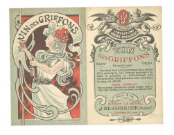 Dépliant Pub " Vin Des Griffons ", Pharmacie Resseguier à Carmaux ( Tarn ), Femme Art Nouveau - Pubblicitari