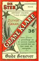 Oud Etiket / Ancienne étiquette Genever / Jenever / Genièvre Grane Klare - Stokerij De Ster Haaltert - Alcoholes Y Licores