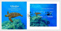 Gibraltar 2024 Europa CEPT Underwater Fauna And Flora Block FDC - Vie Marine