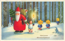 N°25085 - Noël - Herzlichen Weihnachtsgrüss - Père Noël Et Enfant En Jouet Dans Une Forêt - Autres & Non Classés