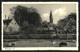 AK Mettingen I. W., Ortspartie Mit Schweineweide Und Kirchturm  - Other & Unclassified