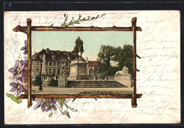 Passepartout-Lithographie Stuttgart, Denkmal Wilhelm I., Blumen  - Stuttgart