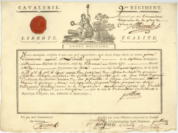 9e Regiment Cavalerie Cuirassiers Colmar 1794 General Rheinwald (1760-1810) Conge Villeneuve - Historische Documenten