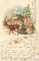 N°25091 - Père Noël Et Un Ange Dans Son Traîneau Rempli De Jouets, Tiré Par Un Renne - 1898 - Other & Unclassified