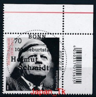 GERMANY Mi.Nr. 3429 100. Geburtstag Von Helmut Schmidt - ESST Bonn - Eckrand Oben Rechts - Used - Oblitérés