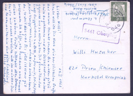 5461 OBERPLAG über ASBACH Krs Neuwied 1964 LANDPOSTSTEMPEL Blau 10Pf-Dürer A.9-geteilter AK ASBACH  > Prien Chiemsee - Cartas & Documentos