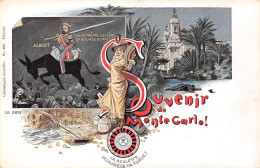 Souvenir De MONTE-CARLO (Monaco) - Le Roi Albert Sur Un Ane + Le Jeu + La Roulette - Pin-up Mode - Illustrateur Inconnu - Monte-Carlo