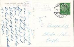 EMSDORF über KIRCHHAIN Bez Kassel Land 1958 LANDPOSTSTEMPEL Blau 10Pf-Heuß I A. AK Marburg > Rheda - Storia Postale