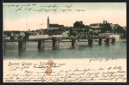 AK Schärding, Ortsansicht Mit Brücke Und Kirche  - Autres & Non Classés