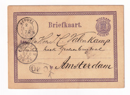 Postal Stationery 1872 Meppel Amsterdam Nederland Pays Bas Hollande Briefkaart - Material Postal