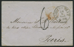 HAMBURG - GRENZÜBERGANGSSTEMPEL 1855, 6, L1 Und K1 HAMBURG TH. & T. Auf Kleinem Brief Nach Paris, Roter Tour-Stempel, Pr - [Voorlopers