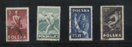 POLAND 1947 WORKERS SET OF 4 USED FISHERMAN MINER HARVESTING IRON MINE COAL - Used Stamps