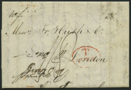 HAMBURG 1843, T 28. FEB, Rote Sonderform Auf Brief Von Göteburg (rückseitiger R3) über Hamburg Nach London, Registraturb - Préphilatélie