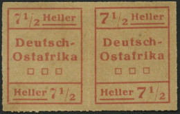 DEUTSCH-OSTAFRIKA IV W2 (*), 1916, 71/2 H. Rot Im Waagerechten Paar, Type II, I, Pracht, Mi. 250.- - África Oriental Alemana