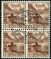 SCHWEIZ BUNDESPOST 363z  VB O, 1940, 10 C. Dkl`rötlichbraun, Geriffelter Gummi, Im Zentrisch Gestempelten Viererblock, P - Used Stamps