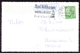 EDERSEE über BAD WILDUNGEN 1957 LANDPOSTSTEMPEL Blau 10Pf-Heuß I 5-Worte-DrS-Tarif A.AK Schloß Waldeck > NL-Amsterdam - Cartas & Documentos