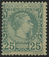 MONACO 6 *, 1885, 25 C. Dkl`bläulichgrün, Winziger Erstfalzrest, Pracht, Gepr. Brun, Mi. 750.- - Other & Unclassified
