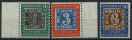 BUNDESREPUBLIK 113-15 **, 1949, 100 Jahre Briefmarken, Prachtsatz, Mi. 100.- - Neufs