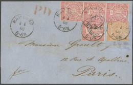 NDP 3,4 BRIEF, 2.1.1868, 1/2 Gr. Orange Und 1 Gr. Mittelrötlichkarmin Im Senkrechten Dreierstreifen Und Einzelmarke Auf  - Covers & Documents