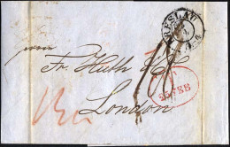 HAMBURG - GRENZÜBERGANGSSTEMPEL 1845, T 25 FEB, In Rot Auf Brief Von BRESLAU Nach London, Rückseitiger Durchgangsstempel - Prefilatelia