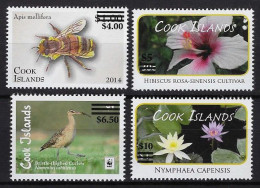 Cook  2022, WWF, Bee, Orchid, Flower, OVERPRINTED, 4val - Unused Stamps