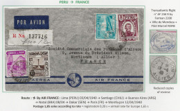 AIR FRANCE 1940 PEROU PERU FRANCE Par Avion REC Traversée AF 244 R Par FARMAN 2200 Ville De Mendoza Pilote Marcel REINE - Avions