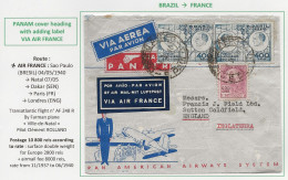 AIR FRANCE 1940 BRESIL Brazil ANGLETERRE England Par Avion Airmail PANAIR Cover Aviao LABEL AF 248 R FARMAN Natal - Avions