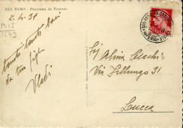 X0587 Italia,circuled Card 1938 With Special Agency Post Office Of Municipal Casino Of San Remo - Marcophilia