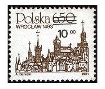 POLAND 1982 OVERPRINT ISSUE POLISH TOWNS ON OLD DRAWINGS WROCLAW NHM UNESCO WORLD HERITAGE SITE Polen Pologne - Neufs