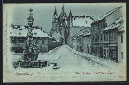 AK Eggenburg, Hauptplatz Mit Kirche Und Denkmal Im Schnee, Nördlicher Teil  - Autres & Non Classés