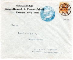 DR 1917, 15 Pf. Germania M. Perfin Auf Firmen Drucksache Brief V. Konstanz - Lettres & Documents