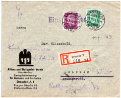 DR 1930, 5+40 Pf. M. Firmenlochung Auf Einschreiben Brief V. Dresden - Cartas & Documentos